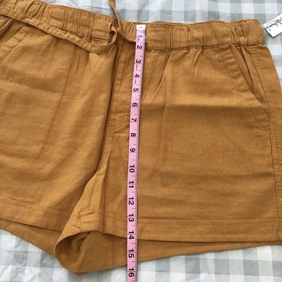 2/40$ Reitmans 𝅺linen blend shorts bermudas yellow/gold elastic waist cozy sz 18 - Picture 7 of 11